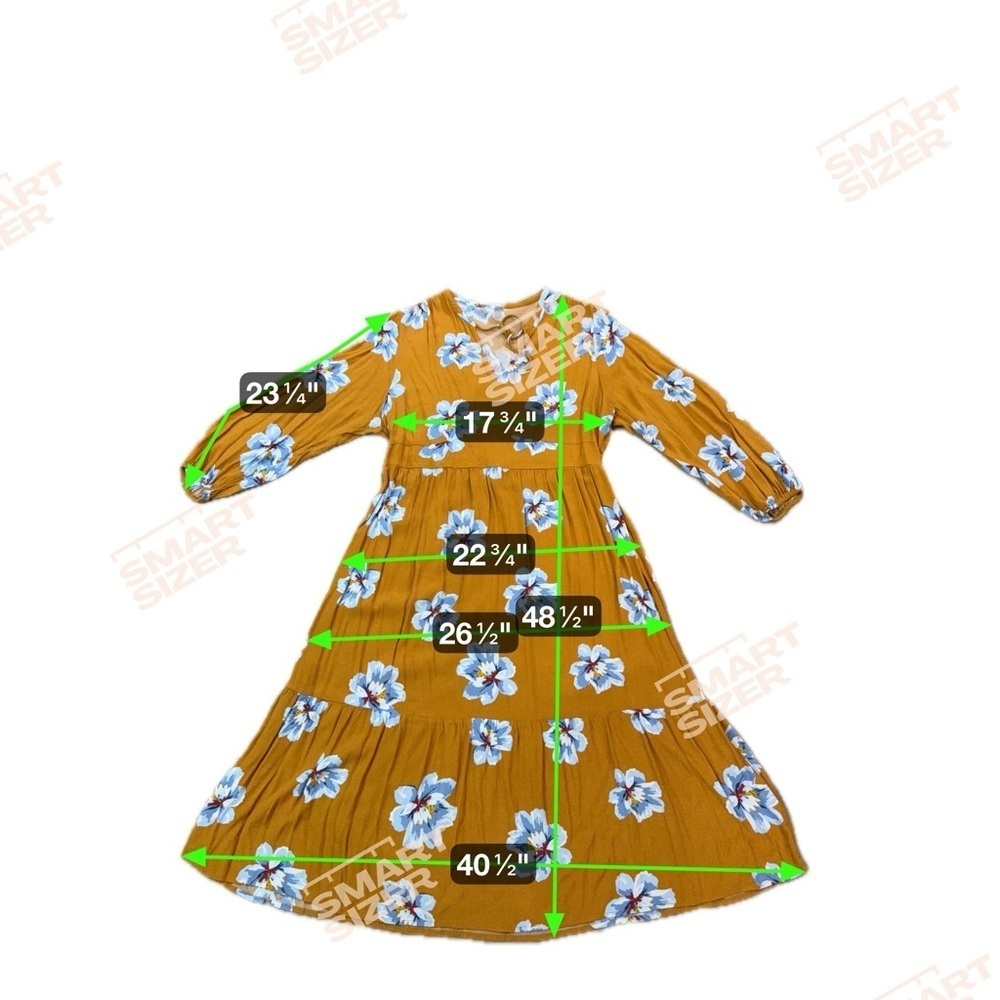 Vintage Mustard Yellow Floral Maxi Dress Boho Long Sleeve Tie Neck Cottagecore - Picture 5 of 6